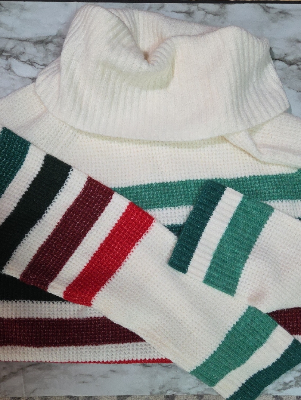 Lou & Grey Cream Sweater with Red and Green Stripes